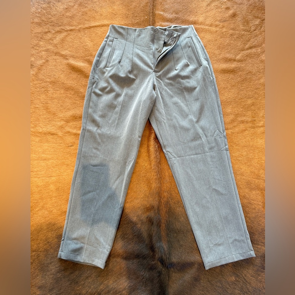 Women's Classic Gray Pleated High Waisted Business Pant